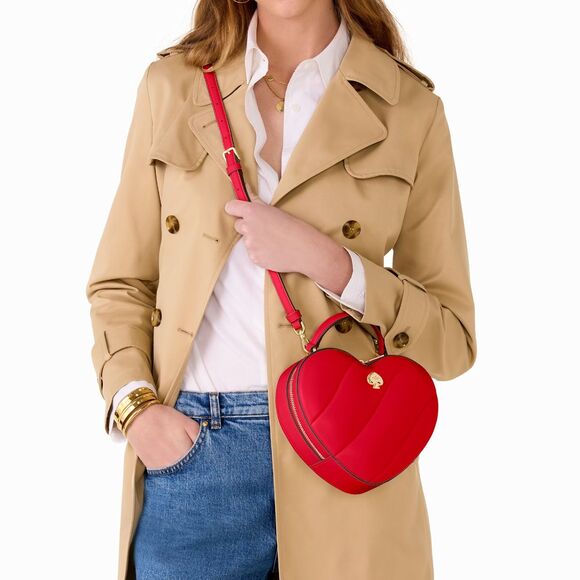 New Kate Spade Love Shack Quilted 3D Heart Crossbody Ruby Red - Picture 4 of 5